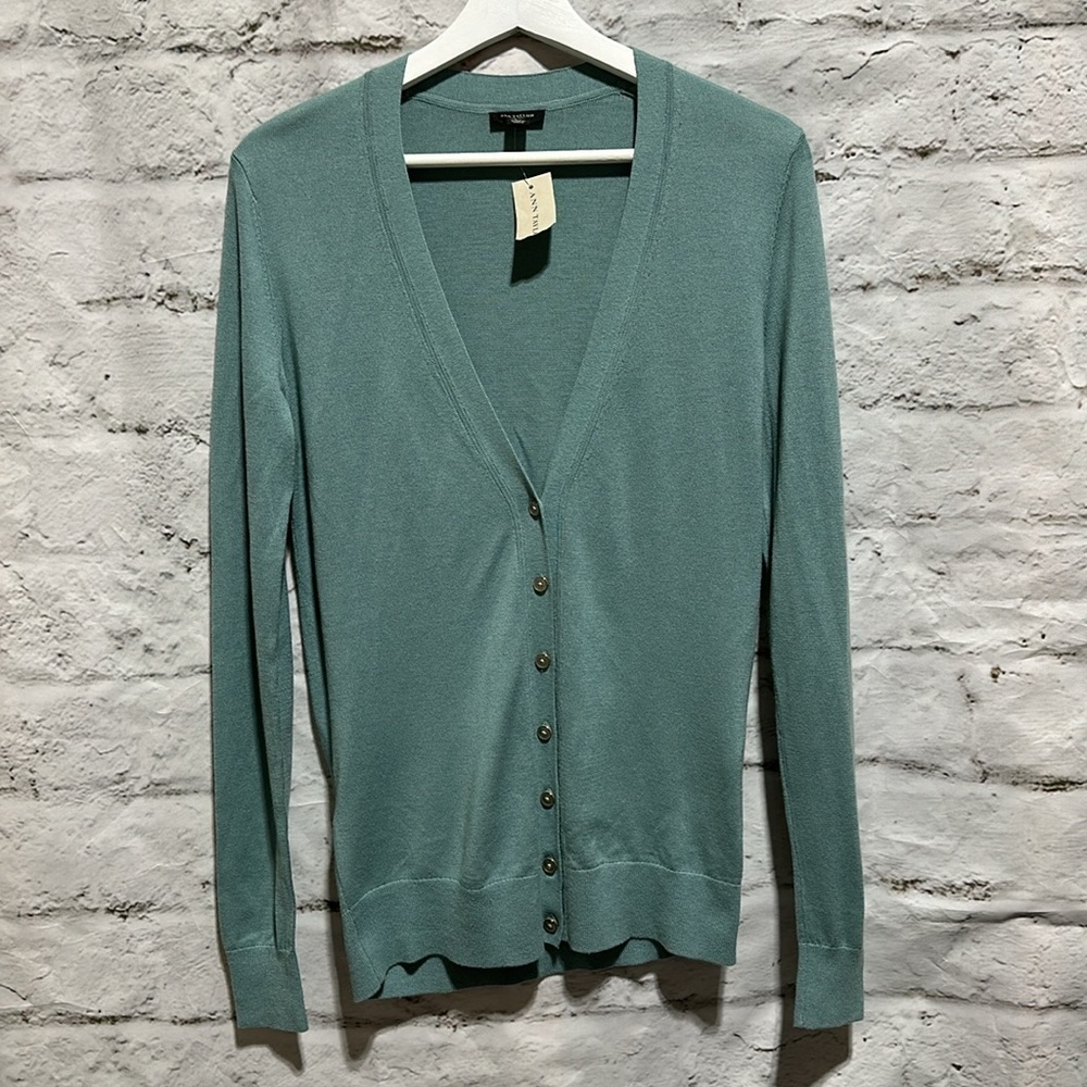 Ann Taylor Teal Button Front Cardigan NWT size XS cotton blend soft